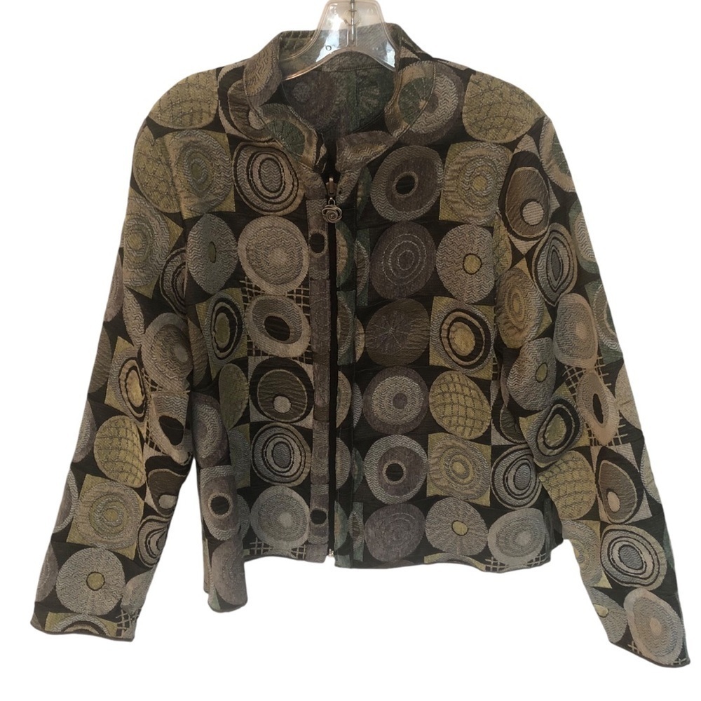 VTG Tapestry Jacquard Jacket‎ Zipper Front Geometric Medallion Art To Wear Sz XL